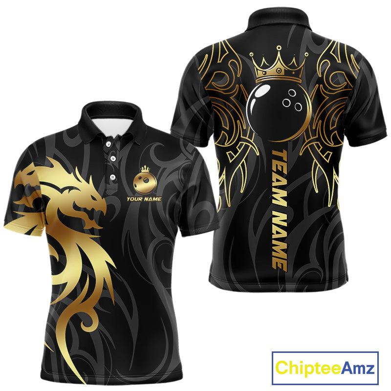 Black and Gold Dragon tribal crown Bowling ball Shirts for Men Custom Bowling Team League Jerseys NQS10903