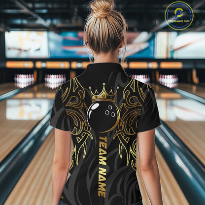 Black and Gold Dragon tribal crown Bowling ball Shirts for Women Custom Bowling Team League Jerseys NQS10903