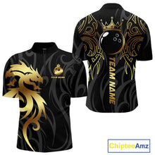 Load image into Gallery viewer, Black and Gold Dragon tribal crown Bowling ball Shirts for Men Custom Bowling Team League Jerseys NQS10903