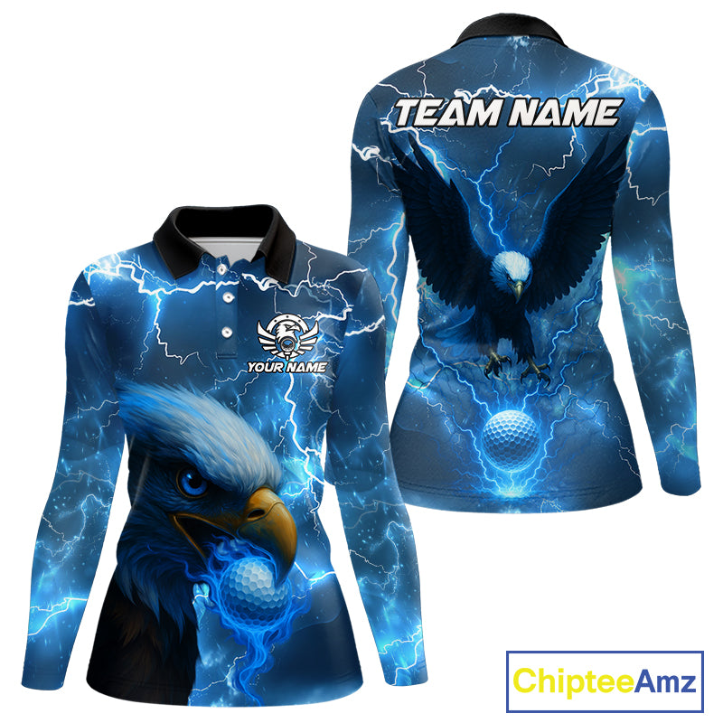 Blue Lightning Thunder Eagle Golf Polo Shirts For Women custom ladies golf top, team golf shirts NQS10906