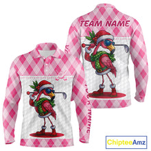 Load image into Gallery viewer, Funny Christmas Flamingo Mens golf polo shirt custom pink argyle pattern white golf apparel NQS11087