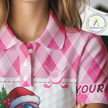 Load image into Gallery viewer, Funny Christmas Flamingo Womens golf polo shirt custom pink argyle pattern white golf apparel NQS11087