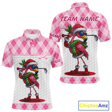 Load image into Gallery viewer, Funny Christmas Flamingo Mens golf polo shirt custom pink argyle pattern white golf apparel NQS11087