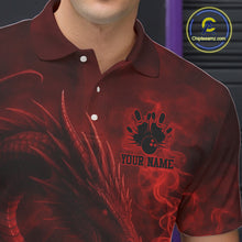 Load image into Gallery viewer, Red Flame Dragon Bowling Polo, 1/4 Zip Shirts For Men Custom Name Team Bowling League Jersey NQS11092