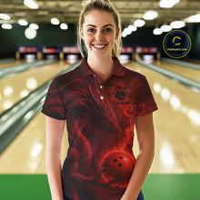 Load image into Gallery viewer, Red Flame Dragon Bowling Polo, 1/4 Zip Shirts For Women Custom Name Team Bowling League Jersey NQS11092