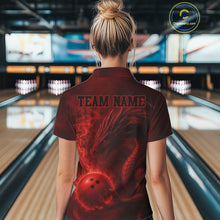Load image into Gallery viewer, Red Flame Dragon Bowling Polo, 1/4 Zip Shirts For Women Custom Name Team Bowling League Jersey NQS11092