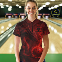 Load image into Gallery viewer, Red Flame Dragon Bowling Polo, 1/4 Zip Shirts For Women Custom Name Team Bowling League Jersey NQS11092