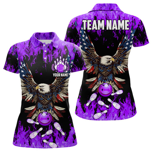 Purple flame Women bowling shirts Custom American flag Eagle Team bowling shirts, gift for bowlers NQS9215