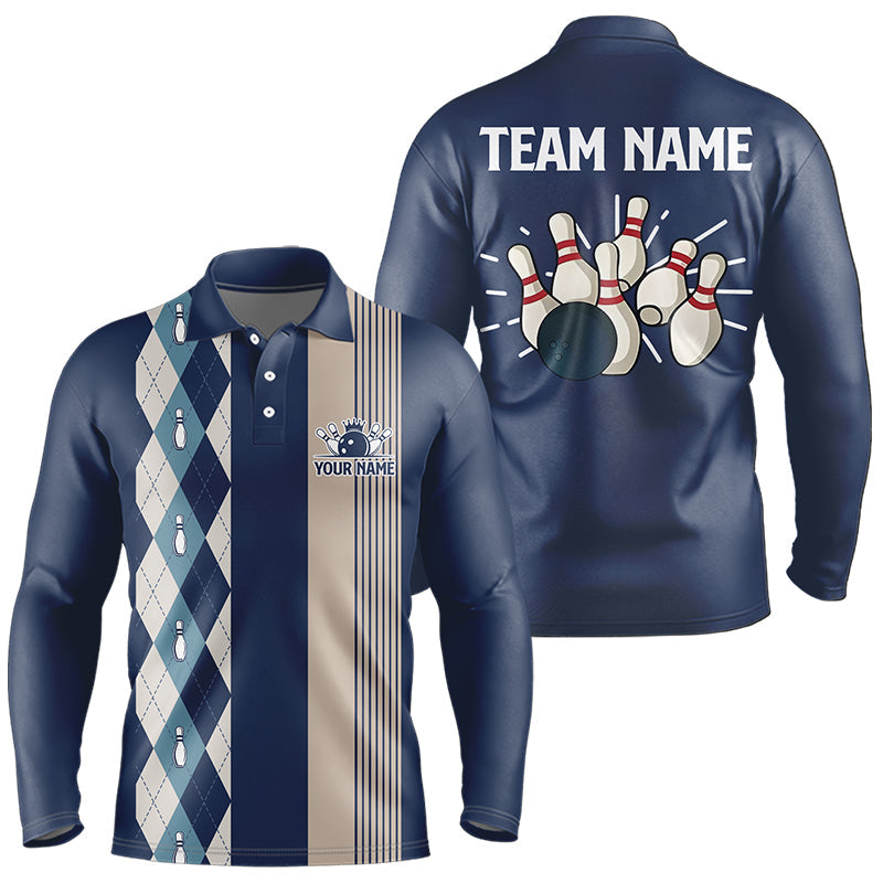 Retro Blue argyle pattern Bowling shirts For Men custom bowling team jerseys Mens Bowler Outfits NQS9411