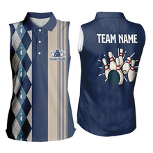 Load image into Gallery viewer, Retro Blue argyle pattern Womens Sleeveless Polo Shirt custom bowling team jersey Ladies Bowler Outfit NQS9411