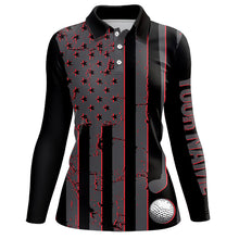 Load image into Gallery viewer, Black and Red American flag Women golf polo shirts Customize patriotic golf shirt for ladies NQS9413