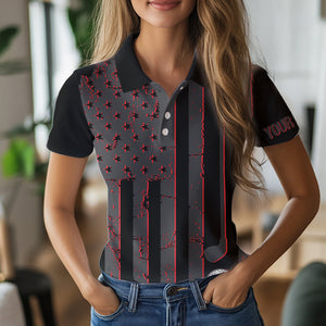 Black and Red American flag Women golf polo shirts Customize patriotic golf shirt for ladies NQS9413