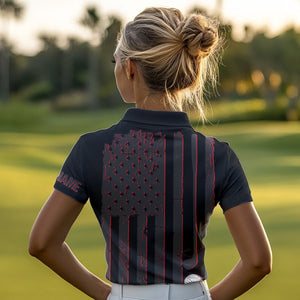 Black and Red American flag Women golf polo shirts Customize patriotic golf shirt for ladies NQS9413