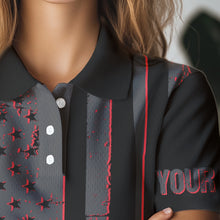 Load image into Gallery viewer, Black and Red American flag Women golf polo shirts Customize patriotic golf shirt for ladies NQS9413