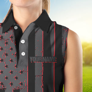 Black and Red American flag Women sleeveless polo shirt Customize patriotic golf shirt for ladies NQS9413