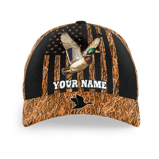 Duck hunting orange waterfowl camo American flag Custom hunting hat Unisex duck hunting Baseball hat NQS11498