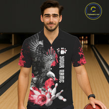 Load image into Gallery viewer, Custom Red Flame Black Eagle Bowling Hawaiian Shirt, Team Bowling Button up Clothes NQS11500