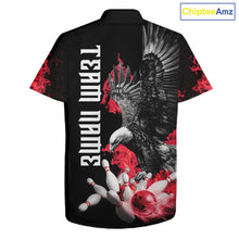 Load image into Gallery viewer, Custom Red Flame Black Eagle Bowling Hawaiian Shirt, Team Bowling Button up Clothes NQS11500