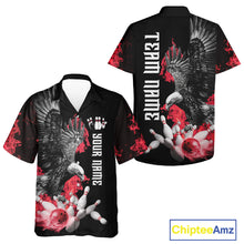 Load image into Gallery viewer, Custom Red Flame Black Eagle Bowling Hawaiian Shirt, Team Bowling Button up Clothes NQS11500