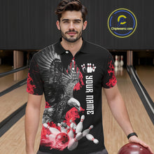 Load image into Gallery viewer, Custom Red Flame Black Eagle Bowling Polo, Quarter Zip Shirt For Men, Team Bowling Clothes NQS11500