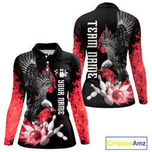 Load image into Gallery viewer, Custom Red Flame Black Eagle Bowling Polo, Quarter Zip Shirt For Women, Team Bowling Clothes NQS11500
