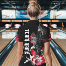 Load image into Gallery viewer, Custom Red Flame Black Eagle Bowling Polo, Quarter Zip Shirt For Women, Team Bowling Clothes NQS11500