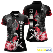 Load image into Gallery viewer, Custom Red Flame Black Eagle Bowling Polo, Quarter Zip Shirt For Women, Team Bowling Clothes NQS11500