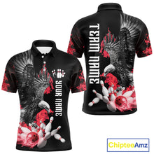 Load image into Gallery viewer, Custom Red Flame Black Eagle Bowling Polo, Quarter Zip Shirt For Men, Team Bowling Clothes NQS11500