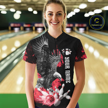 Load image into Gallery viewer, Custom Red Flame Black Eagle Bowling Polo, Quarter Zip Shirt For Women, Team Bowling Clothes NQS11500