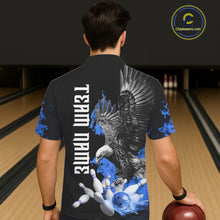 Load image into Gallery viewer, Custom Blue Flame Black Eagle Bowling Hawaiian Shirt, Team Bowling Button up Clothes NQS11501
