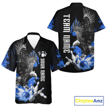 Load image into Gallery viewer, Custom Blue Flame Black Eagle Bowling Hawaiian Shirt, Team Bowling Button up Clothes NQS11501