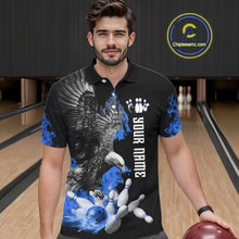 Load image into Gallery viewer, Custom Blue Flame Black Eagle Bowling Polo, Quarter Zip Shirt For Men, Team Bowling Clothes NQS11501