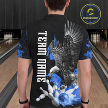 Load image into Gallery viewer, Custom Blue Flame Black Eagle Bowling Polo, Quarter Zip Shirt For Men, Team Bowling Clothes NQS11501