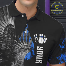 Load image into Gallery viewer, Custom Blue Flame Black Eagle Bowling Polo, Quarter Zip Shirt For Men, Team Bowling Clothes NQS11501