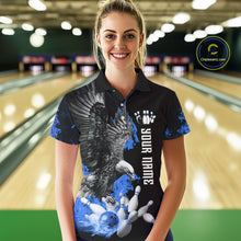 Load image into Gallery viewer, Custom Blue Flame Black Eagle Bowling Polo, Quarter Zip Shirt For Women, Team Bowling Clothes NQS11501