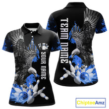 Load image into Gallery viewer, Custom Blue Flame Black Eagle Bowling Polo, Quarter Zip Shirt For Women, Team Bowling Clothes NQS11501