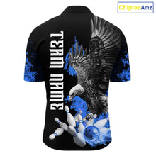 Load image into Gallery viewer, Custom Blue Flame Black Eagle Bowling Polo, Quarter Zip Shirt For Men, Team Bowling Clothes NQS11501