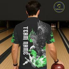 Load image into Gallery viewer, Custom Green Flame Black Eagle Bowling Hawaiian Shirt, Team Bowling Button up Clothes NQS11502