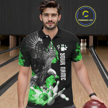 Load image into Gallery viewer, Custom Green Flame Black Eagle Bowling Polo, Quarter Zip Shirt For Men, Team Bowling Clothes NQS11502