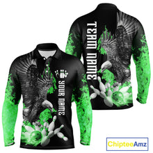 Load image into Gallery viewer, Custom Green Flame Black Eagle Bowling Polo, Quarter Zip Shirt For Men, Team Bowling Clothes NQS11502