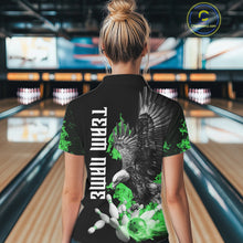 Load image into Gallery viewer, Custom Green Flame Black Eagle Bowling Polo, Quarter Zip Shirt For Women, Team Bowling Clothes NQS11502