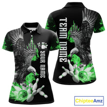 Load image into Gallery viewer, Custom Green Flame Black Eagle Bowling Polo, Quarter Zip Shirt For Women, Team Bowling Clothes NQS11502