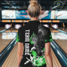 Load image into Gallery viewer, Custom Green Flame Black Eagle Bowling Polo, Quarter Zip Shirt For Women, Team Bowling Clothes NQS11502