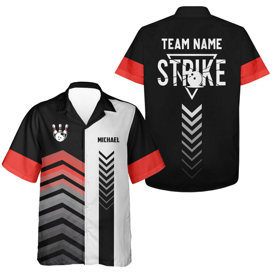 Black and white Bowling Hawaiian Shirt Custom retro bowling ball pins team league jerseys | Red NQS7164