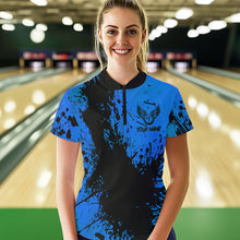 Load image into Gallery viewer, Black and Blue Womens Bowling Polo, Quarter Zip Shirts Custom Bowling Team League Jerseys NQS9571