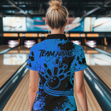 Load image into Gallery viewer, Black and Blue Womens Bowling Polo, Quarter Zip Shirts Custom Bowling Team League Jerseys NQS9571