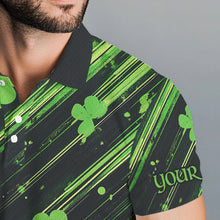 Load image into Gallery viewer, Personalized Black &amp; Green Clover pattern Men golf polo shirts Custom St Patrick Day mens golf wear NQS9574