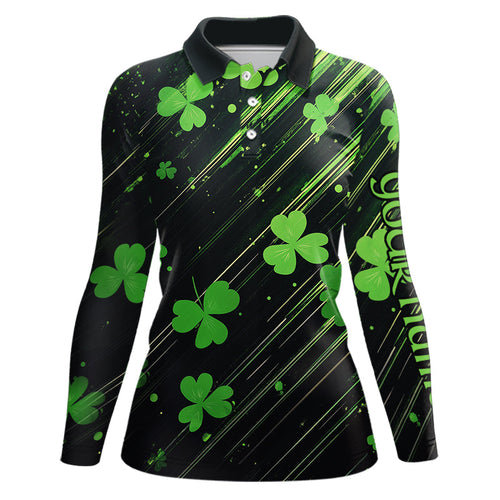 Personalized Black & Green Clover pattern Women golf polo shirt Custom St Patrick Day ladies golf wear NQS9574