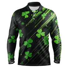 Load image into Gallery viewer, Personalized Black &amp; Green Clover pattern Men golf polo shirts Custom St Patrick Day mens golf wear NQS9574