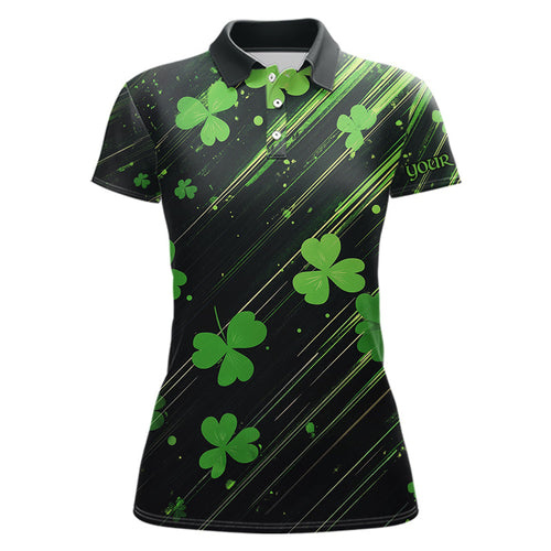 Personalized Black & Green Clover pattern Women golf polo shirt Custom St Patrick Day ladies golf wear NQS9574